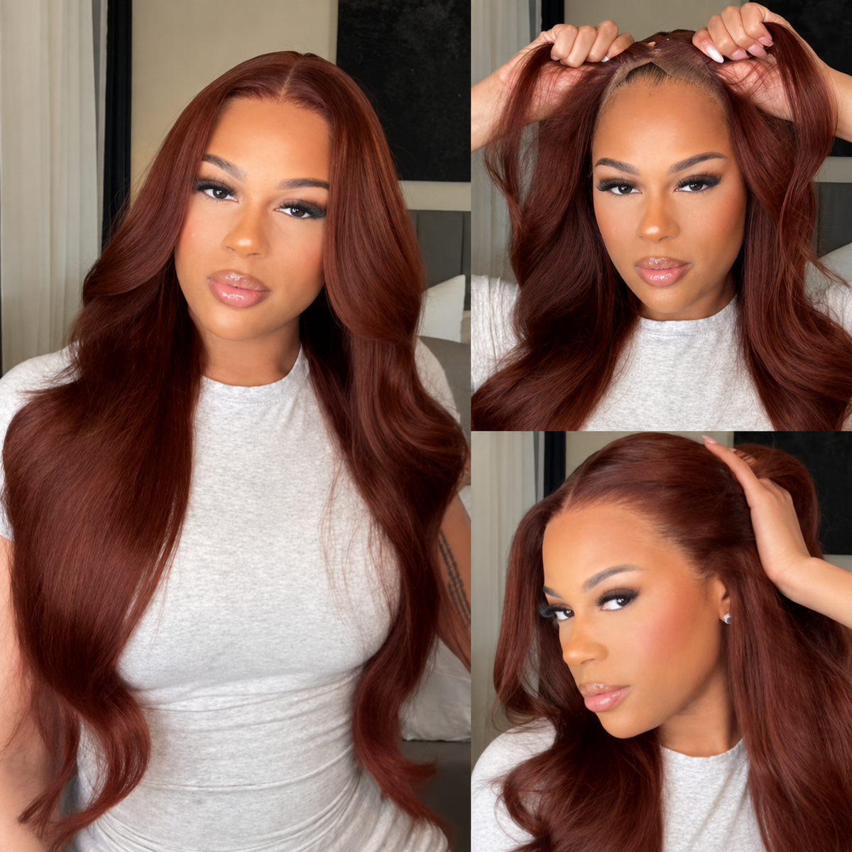 Reddish Brown Straight 13x4 Pre Cut Lace Front Human Hair Glueless Wear And Go Wig