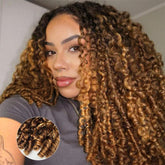 3 In 1 Half Wig | Burmese Curly Highlight 427 Color Curly No Glue Needed Install Filp Over Half Wig With Adjustable Drawstring