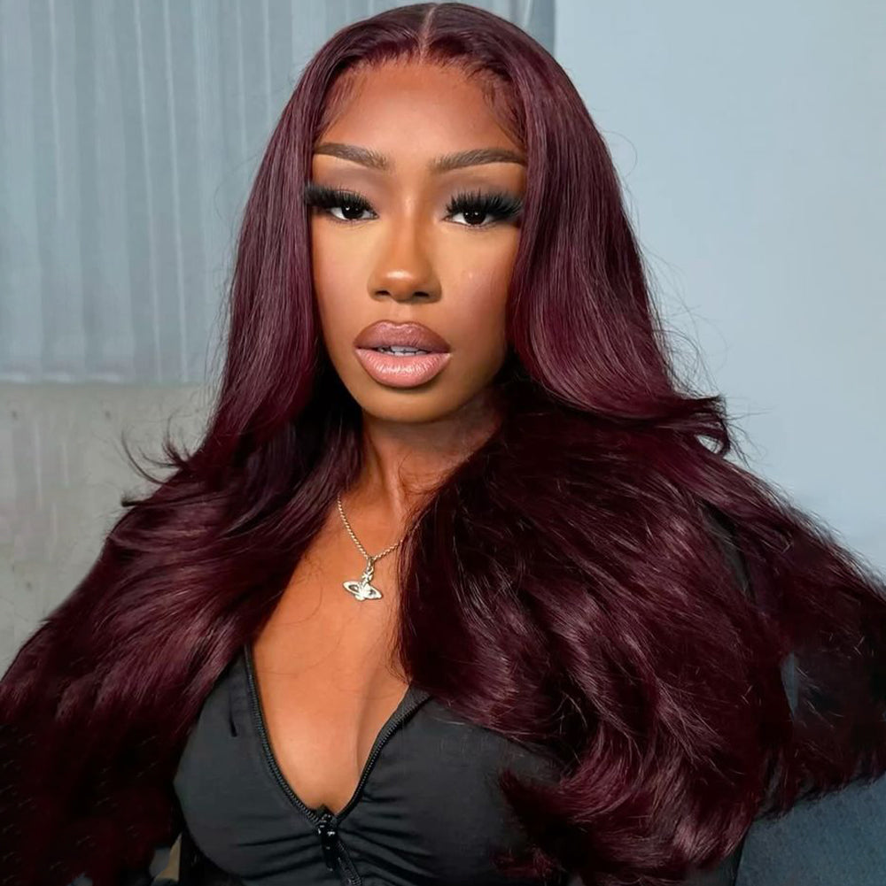 Black Cherry Dark Purple Sugar Plum  Straight 13x6 HD Lace Front Wigs Human Hair Wigs