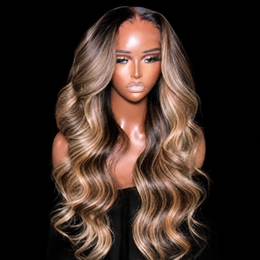 Highlight Blonde Black Root 13x4 Lace Front Wig Human Hair Pre Plucked Transparent Lace