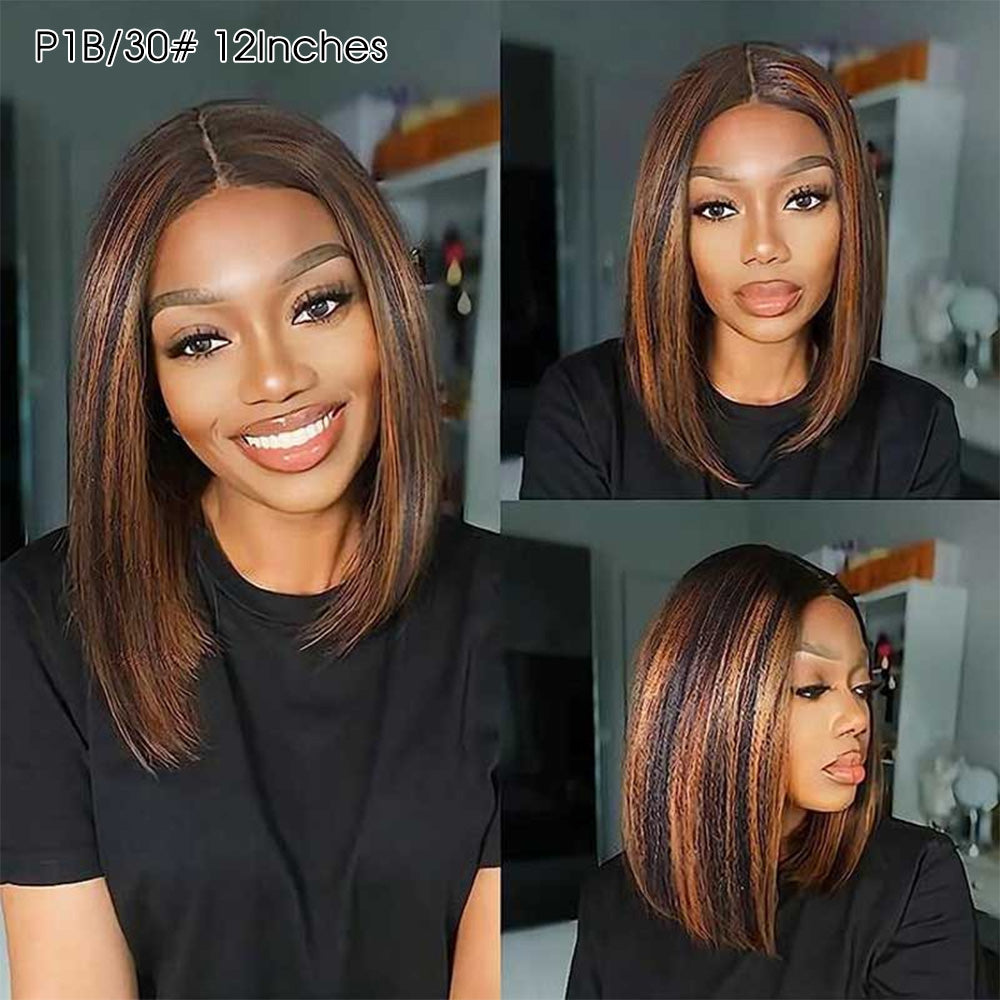 Premium Colored Short Bob Wig Pre Plucked 13x4 Lace Front Straight Hair Wig 220% Density