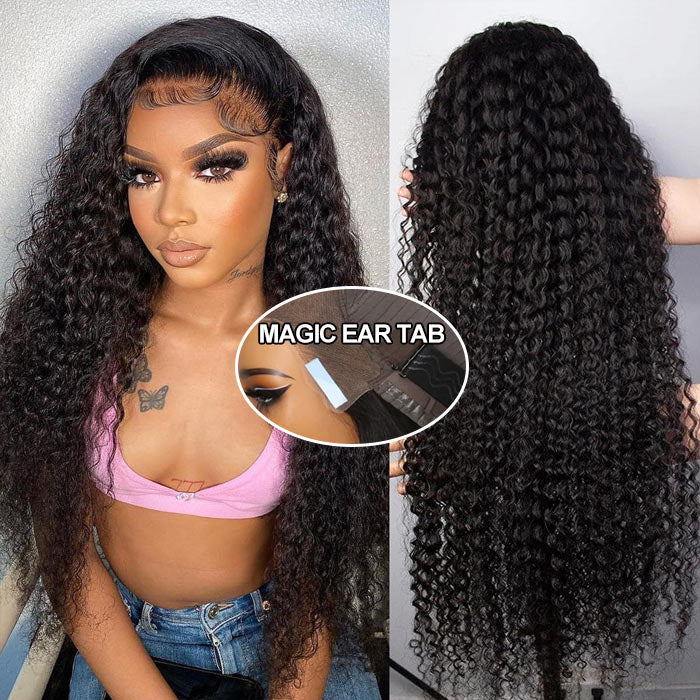 Pre Everything Glueless Wig Pre Cut HD Lace Wigs Human Hair Curly Wigs Pre Plucked Pre Bleached Natural Black Wigs