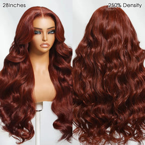 Pizazz Hair Curtain Bangs Reddish Brown Body Wave  HD Lace Frontal Wig  Human Hair Wig