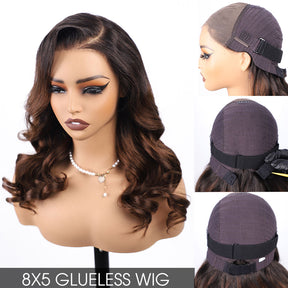 Pizazz Hair Balayage T1b-4# Loose Body Wave 8x5 Pre Cut HD Lace Wear & Go 220% Density Wig