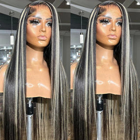 #1b/613 Black Wig with Blonde Highlight 13x4 HD Lace Front Human Hair Wigs