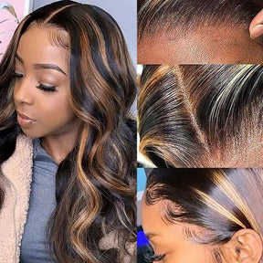 1B/30 Highlight Invisible Strap Fit Wigs Transparent Glueless 360 HD Lace Wigs Bleached Knots Pre Plucked Lace Wigs