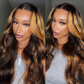 1B/30 Highlight Invisible Strap Fit Wigs Transparent Glueless 360 HD Lace Wigs Bleached Knots Pre Plucked Lace Wigs