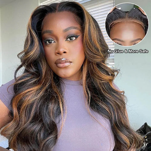 Balayage Highlight Body Wave Wig Super Natural Hairline Glueless HD Lace Human Hair Wigs