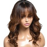 Ombre Brown Wig with Bangs Body Wave 5x5 HD Lace Front Human Hair Wigs