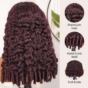 Dark Plum Burmese Curly 13×6 Lace Front Glueless Wear & Go Human Hair Wig