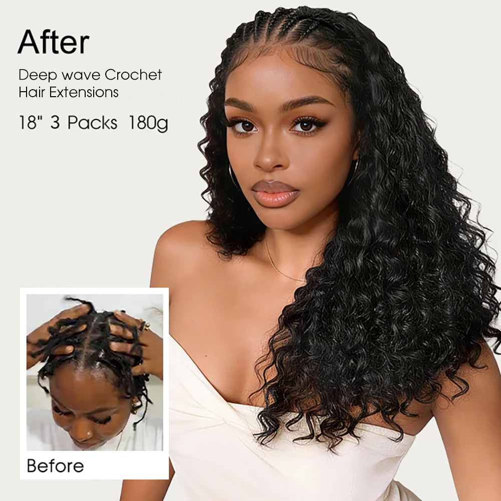 Premium 18 Inch Deep Wave Lightweight Feather Crochet Human Hair Extensions Reusable Natural Deep Wave Crochet Braids