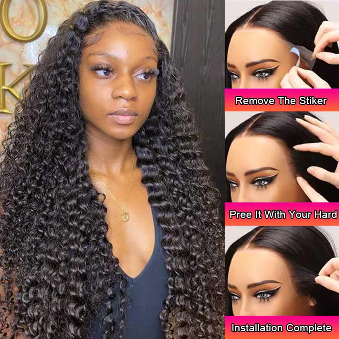 Pre Cut 13x4 Frontal Wigs Human Hair Pre Plucked Deep Wave 8x5 HD Lace Closure Wigs Natural Black Pre Everything Wig