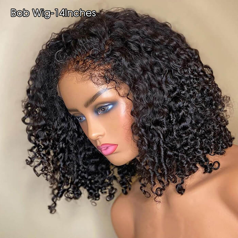 4C Edges Kinky Curly Human Hair Bob Wigs HD Lace Front Wigs With Curly Baby Hair