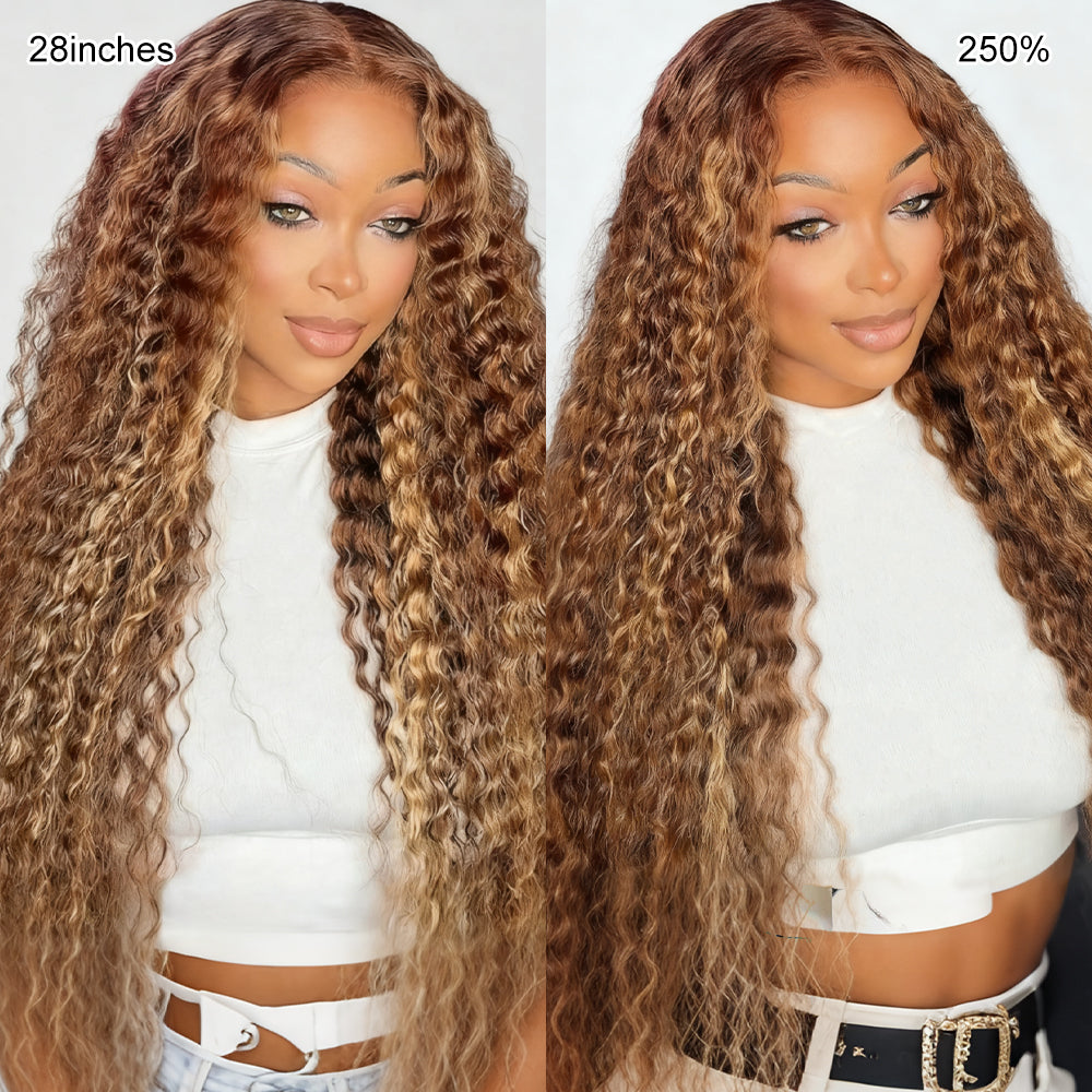 Pizazz Hair 13x6 Highlight 4/27 Color  Deep Wave Lace Front Wigs Human Hair Ombre Curly Glueless Wig