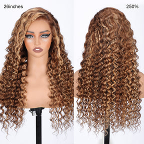 Pizazz Hair 13x6 Highlight 4/27 Color  Deep Wave Lace Front Wigs Human Hair Ombre Curly Glueless Wig