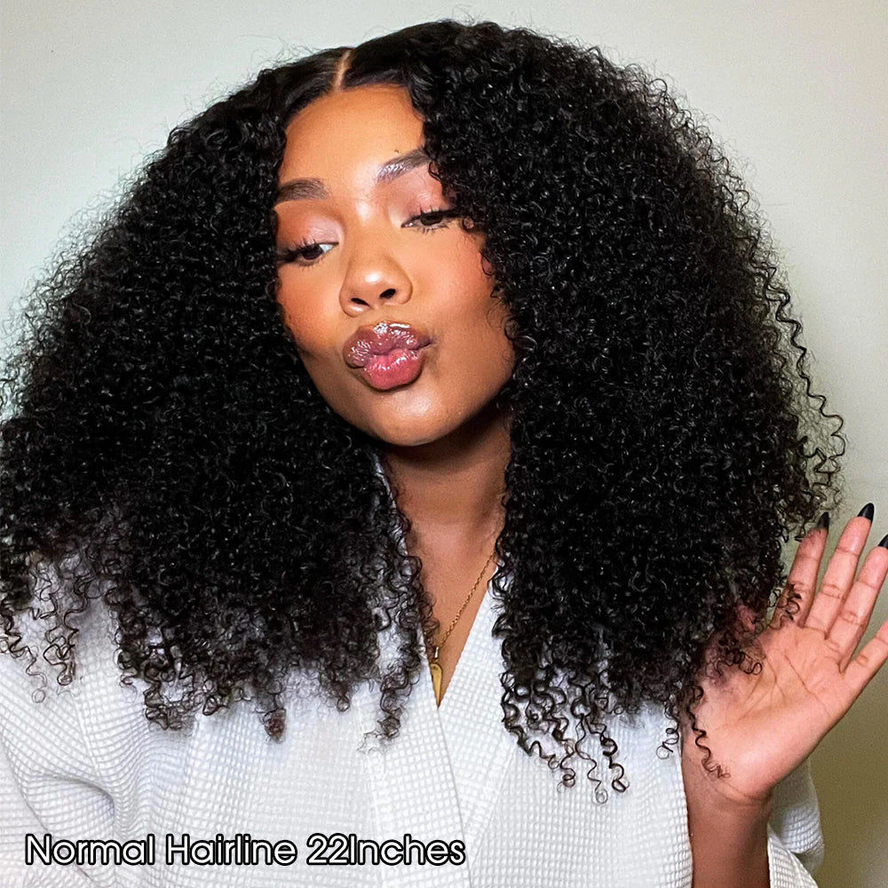 4C Hairline Afro Kinky Curly Wig 220% Density 13x4 Glueless HD Lace Wig