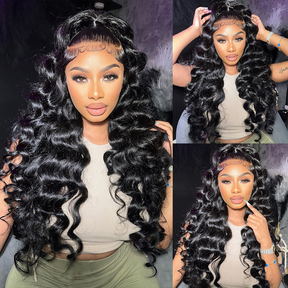 Loose Deep Wave 360 HD Invisible Lace Frontal Human Hair Wigs with Pre Plucked Hairline