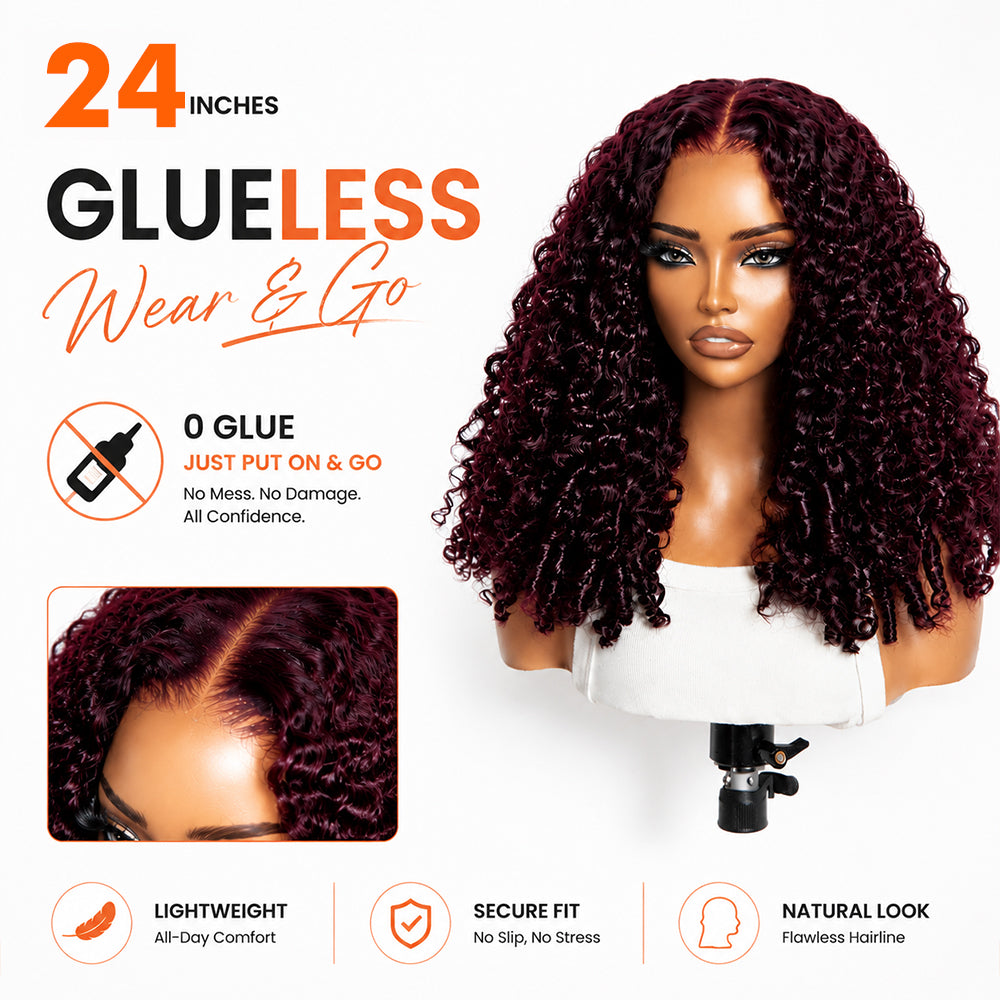 Dark Plum Burmese Curly 13×6 Lace Front Glueless Wear & Go Human Hair Wig