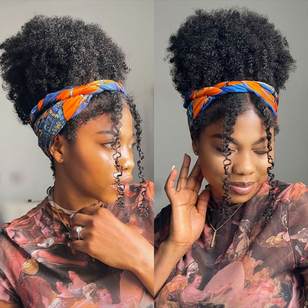 4C Hairline Afro Kinky Curly Wig 220% Density 13x4 Glueless HD Lace Wig