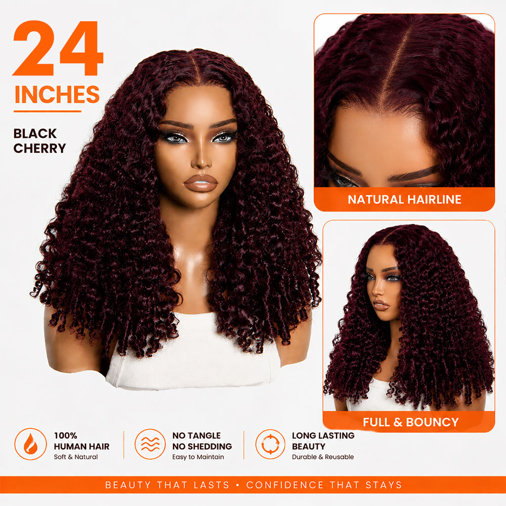 Dark Plum Burmese Curly 13×6 Lace Front Glueless Wear & Go Human Hair Wig