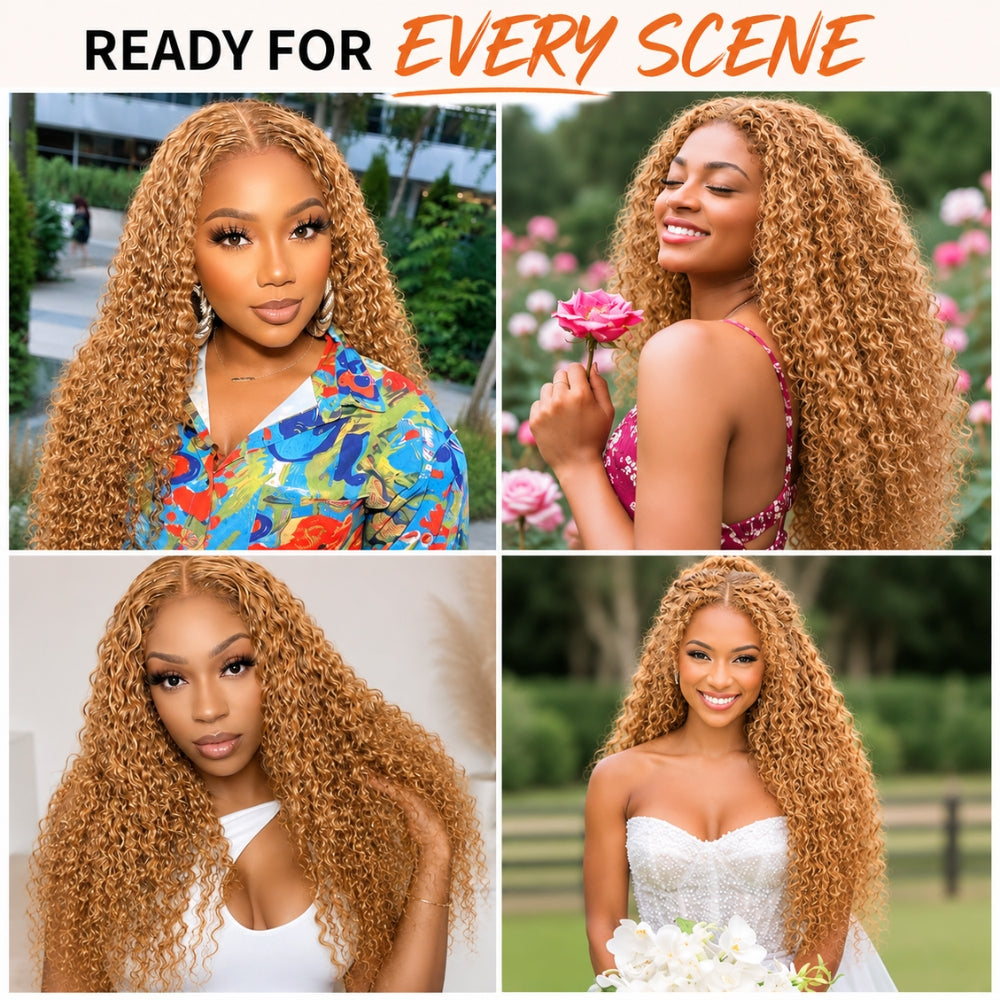 Beyonce Hair 13x6 Pre Everything Lace Front Honey Blonde #27 Color Deep Wave Wig Human Hair 220% Density