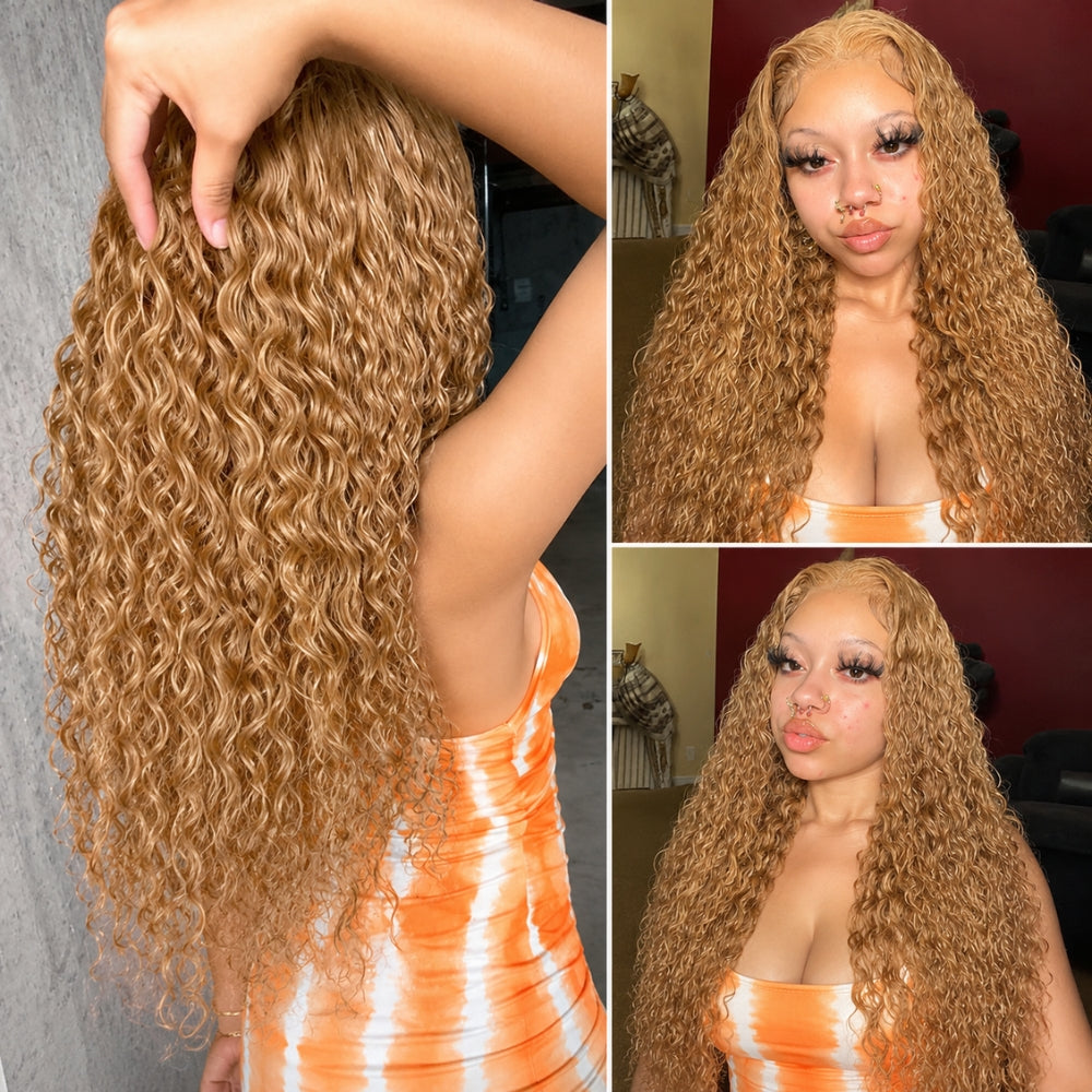 Beyonce Hair 13x6 Pre Everything Lace Front Honey Blonde #27 Color Deep Wave Wig Human Hair 220% Density
