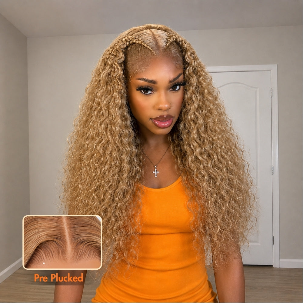 Honey Blonde #27 Deep Wave 13x6 Pre Everything HD Lace Front Wig Human Hair Pre Plucked Bleached Knots