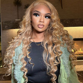 Pure Color #27 Loose Deep Wave Honey Blonde Lace Front Wig 8x5/13×6 Pre-everything Human Hair Wigs