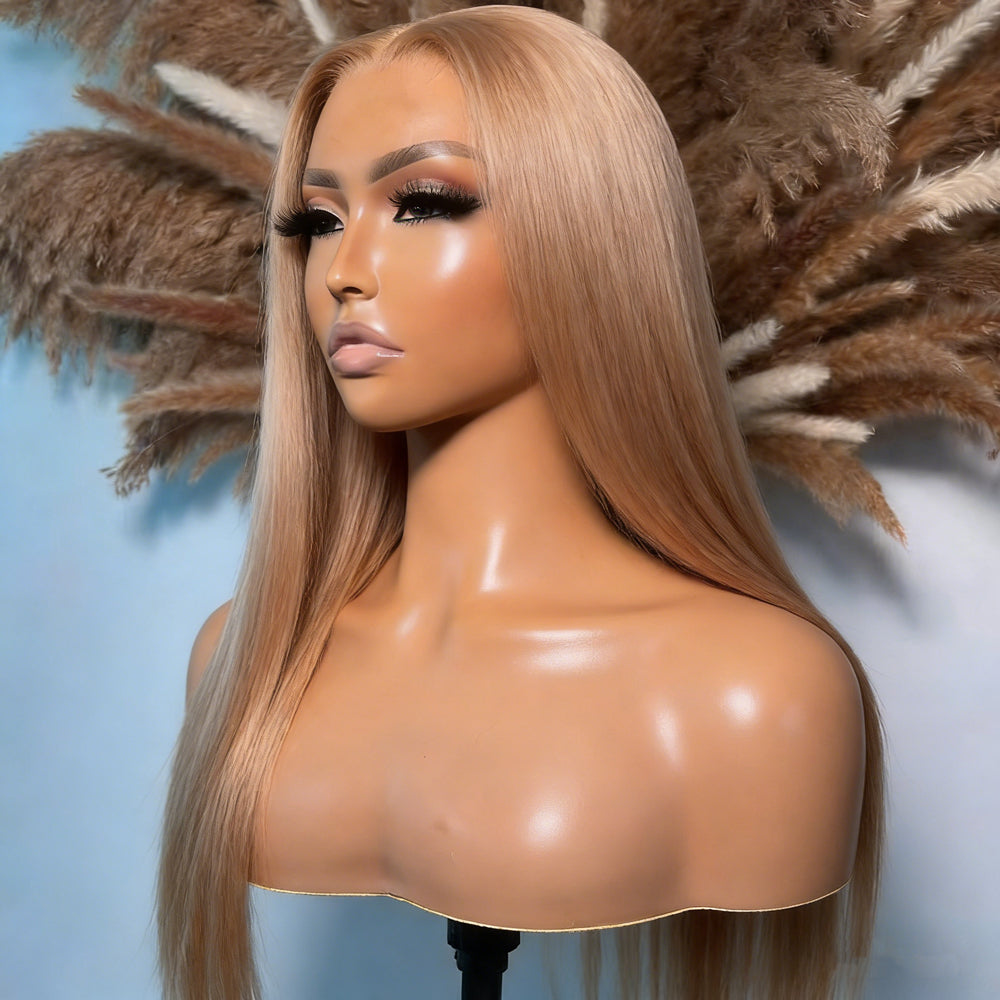 Pizazz Hair Light Flaxen Brown 16# Cozy Blonde Straight  Wigs 13x6 Lace Frontal Wig for Black Girl