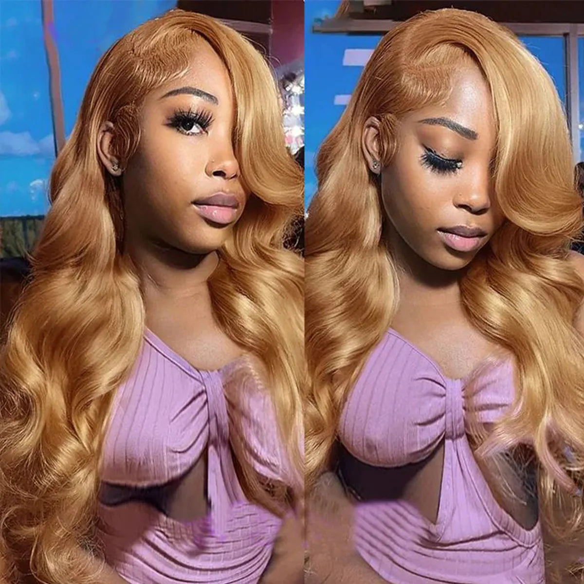 #27 Honey Blonde Body Wave Wig 8x5  Glueless Lace Front Wig 180% Human Hair Wig