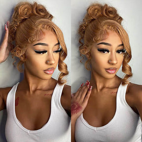 #27 Honey Blonde Body Wave Wig 8x5  Glueless Lace Front Wig 180% Human Hair Wig