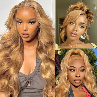 Pizazz 13x6 Honey Blonde Lace Front Wig 27# Colored Lace Front Wigs For Women Pre Plucked (26inch)