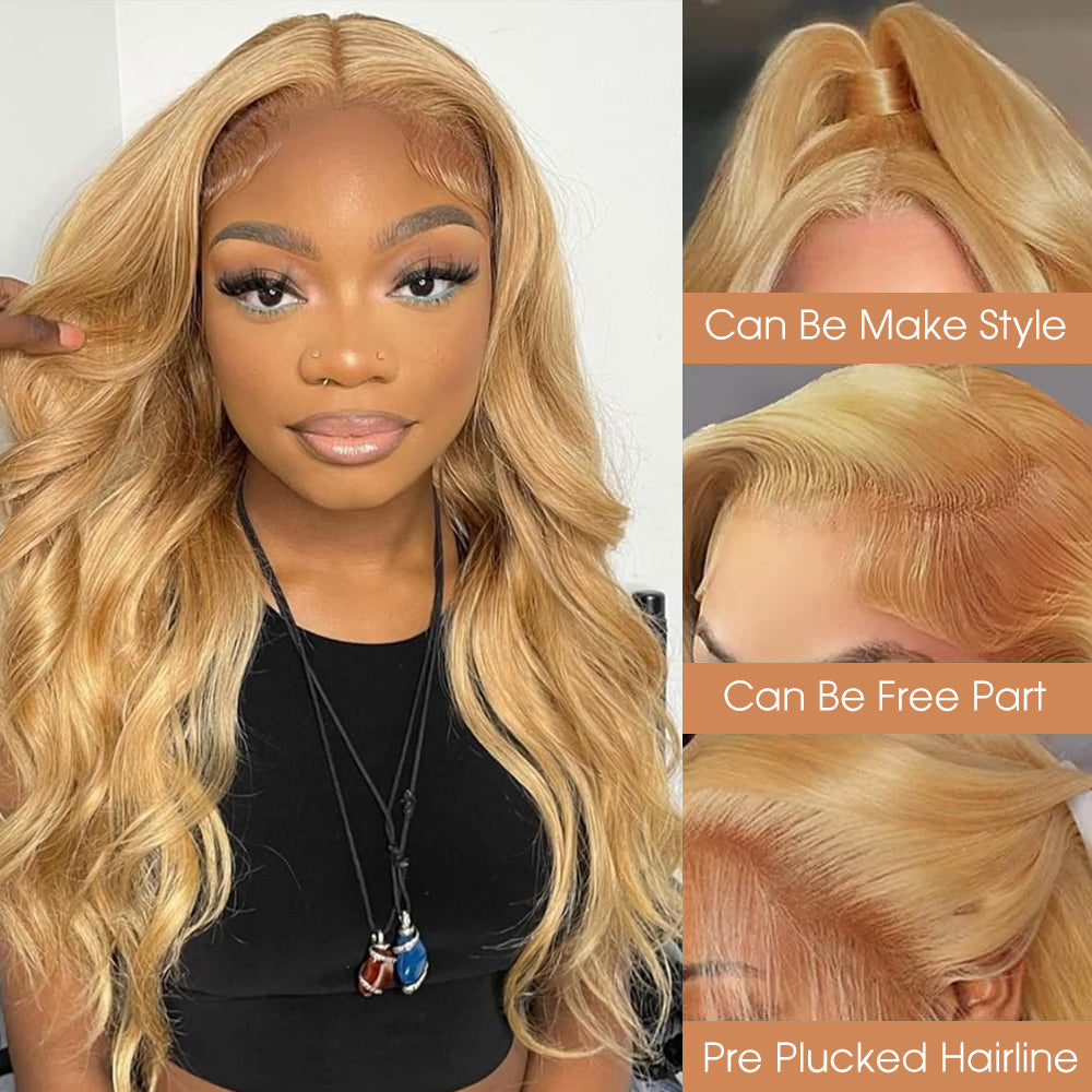 Honey Blonde Body Wave Wig 13x6 HD Lace Frontal Wig 220% Density