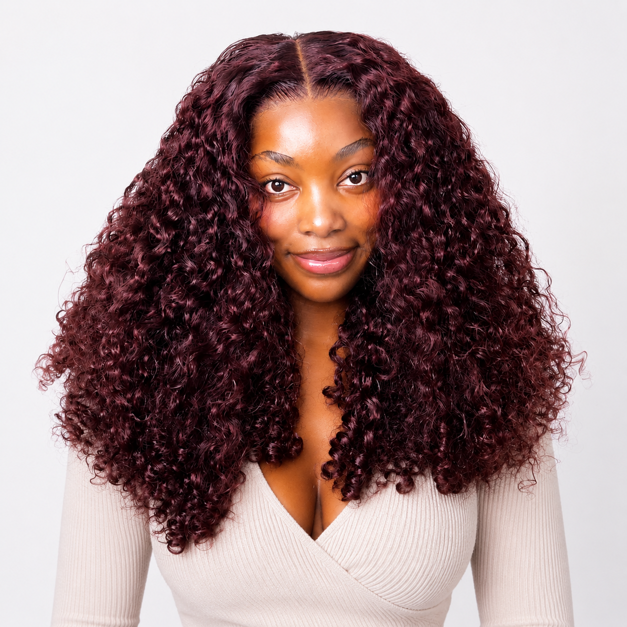 Dark Plum Burmese Curly 13×6 Lace Front Glueless Wear & Go Human Hair Wig