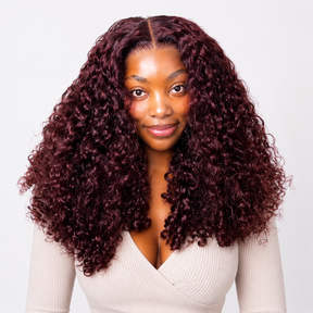 Dark Plum Burmese Curly 13×6 Lace Front Glueless Wear & Go Human Hair Wig