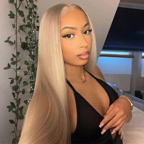 Pizazz Hair Ash Blonde 18# Straight Hair 13x4 Lace Front Wigs Skin Melt Lace Wigs