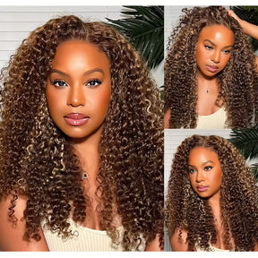 Pizazz 4C Edges Honey Blonde Highlight 4/27 Curly Kinky Edges 13x6 HD Lace Front Wig 100% Human Hair