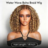 Short Boho Braids Bob Wig Water Wave Pre Cut 5x5 HD Lace Drawstring Human Hair