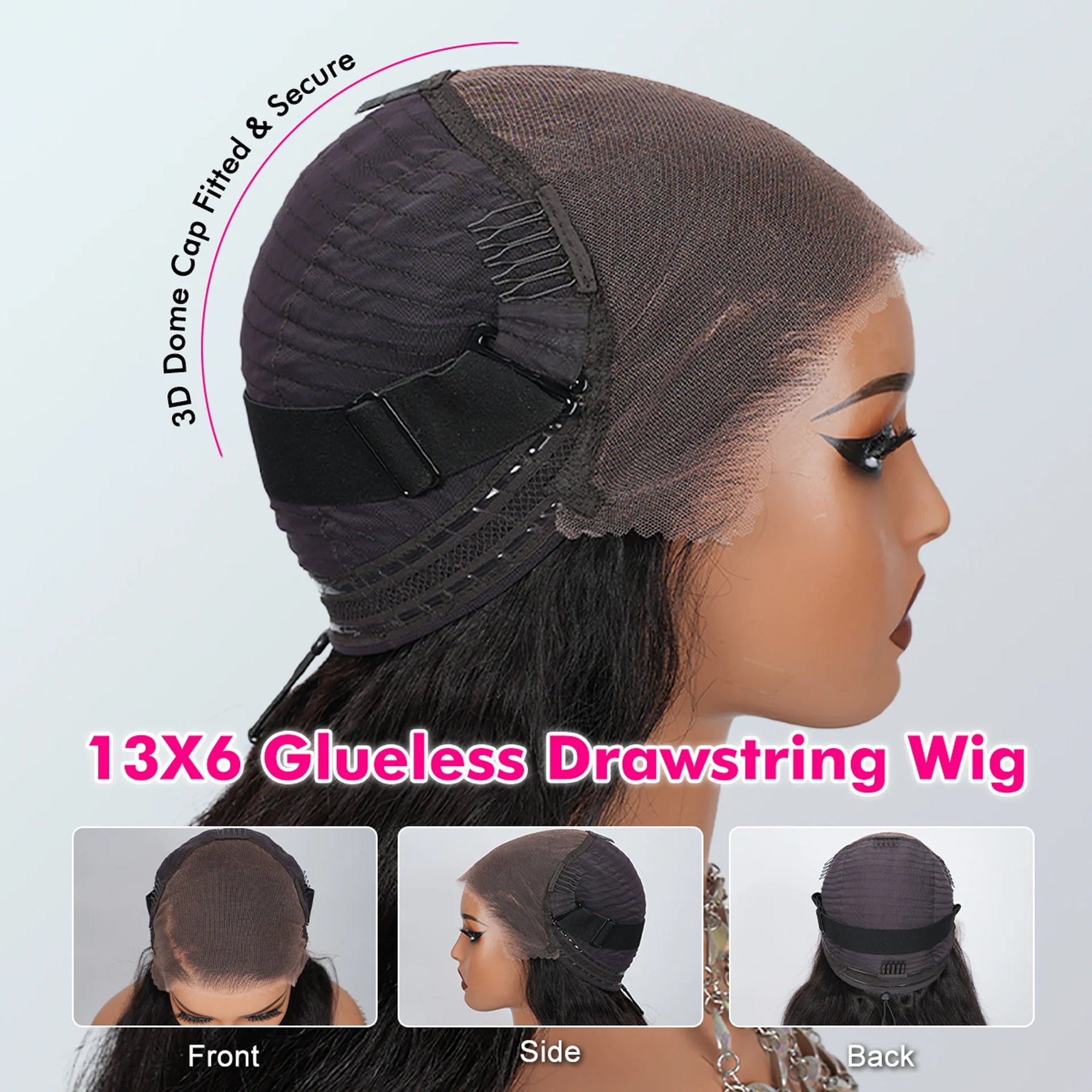 Pizazz 350% Density 13x6 Glueless Wig Dark Brown Burmese Curly With Drawstring Human Hair Wigs