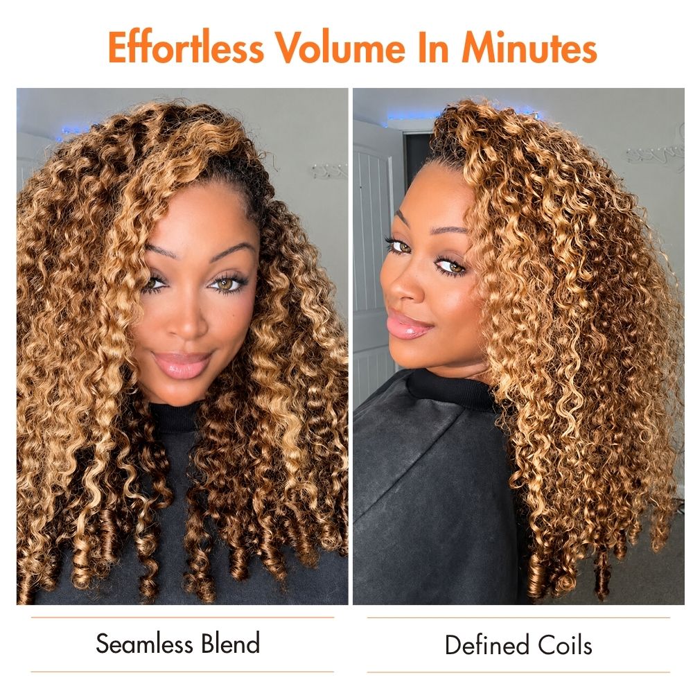 3 In 1 Half Wig | Burmese Curly Highlight 427 Color Curly No Glue Needed Install Filp Over Half Wig With Adjustable Drawstring