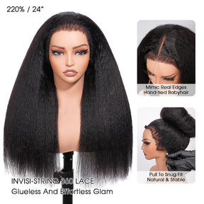4C Edge Kinky Straight  360 HD Invisible Lace Frontal  Human Hair Wig With Super Natural Hairline