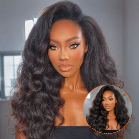 3 In 1 Half Wig | Kinky Straight with Soft Body Curls Comfortable Fit Glueless Install Filp Over Half Wig With Adjustable Drawstring