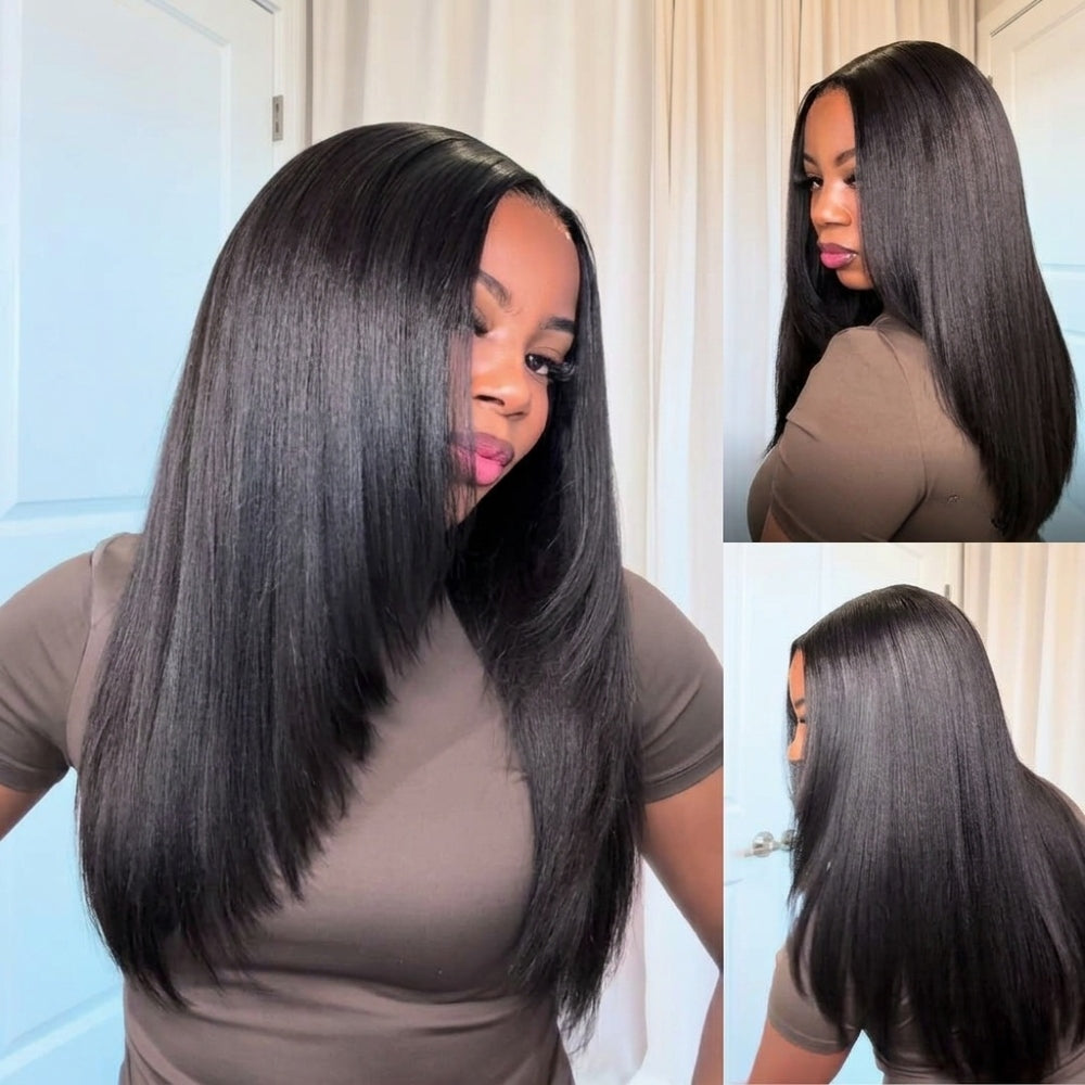 3 In 1 Half Wig | Yaki Straight Comfortable Fit Glueless Install Filp Over Half Wig With Adjustable Drawstring