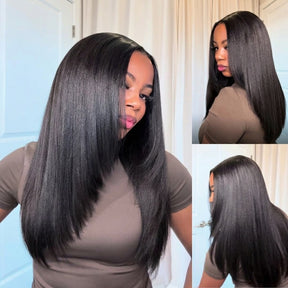 3 In 1 Half Wig | Yaki Straight Comfortable Fit Glueless Install Filp Over Half Wig With Adjustable Drawstring