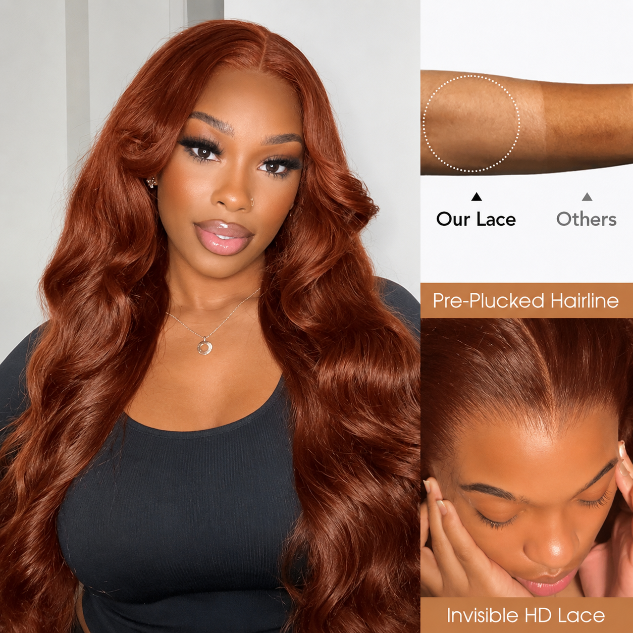 Reddish Brown Straight 13x4 Pre Cut Lace Front Human Hair Glueless Wear And Go Wig