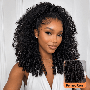 3 In 1 Half Wig | Burmese Curly With Finger Coil Ends Glueless Install Filp Over Half Wig With Adjustable Drawstring