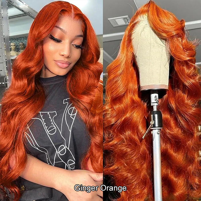 13x6 HD Burnt Orange Body Wave Wig Colored Human Hair Glueless Lace Wigs