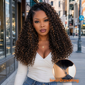 3 In 1 Half Wig | Balayage Highlight Ombre Brown Curly No Glue Needed Install Filp Over Half Wig With Adjustable Drawstring