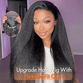 3 In 1 Half Wig | Kinky Straight Comfortable Fit No Glue Needed Install Filp Over Half Wig With Adjustable Drawstring