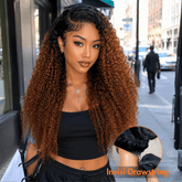 3 In 1 Half Wig | Ombre Brown Wig With Black Roots Curly No Glue Needed Install Flip Over Half Wig With Adjustable Drawstring